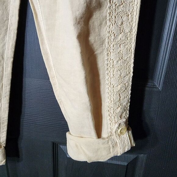 Sundance Sz. 4 New Linen Cotton Blend Organia Lace Pants in Sand Boho Lagenlook - Picture 9 of 16